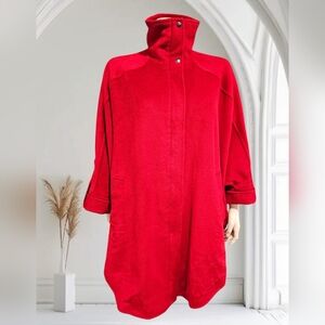 LAFAYETTE 148 Cranberry Red Wool Rabbit Hair Blend Oversized Cape Poncho Coat S